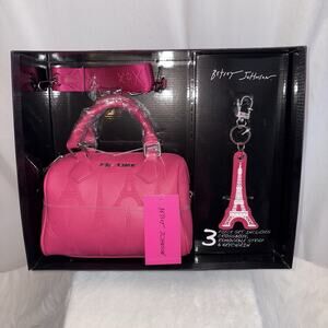 Betsey Johnson Eiffel Tower 3 PC Set Crossbody Strap Keychain Charm XOCLAY-E NWT